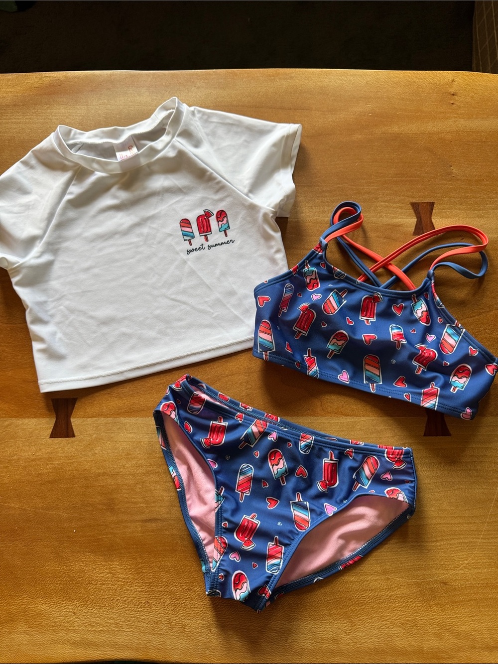 Cat & Jack Navy Popsicle Print Two-Piece Bikini with White Rash Tee